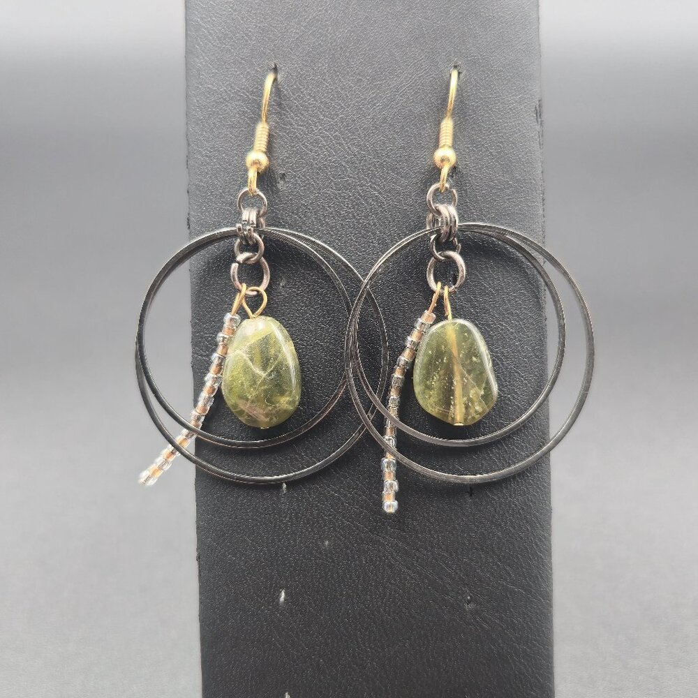 Gold Plated And Dark Tone Handmade Stone Dangle Earrings A6141